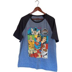 Justice League America DC Comics Men's XL Blue T-Shirt Ringer Tee